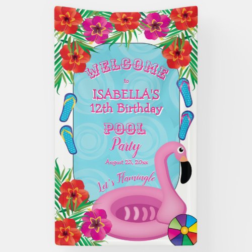 Flamingle Pink Floral 12th Birthday Pool Party Banner