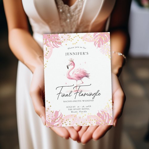 Flamingle Pink Tropical Fun Bachelorette Itinerary Invitation