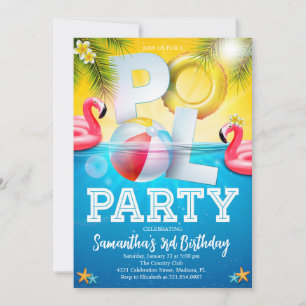 Flamingle Pool Party Birthday Invitation