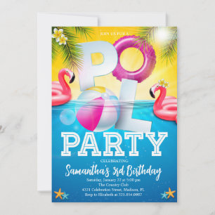 Flamingle Pool Party Birthday Invitation