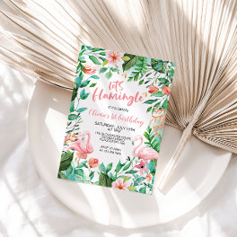 Flamingle Tropical first birthday flamingo Invitat Invitation