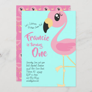 Flamingo 1st Birthday Cute Invitations