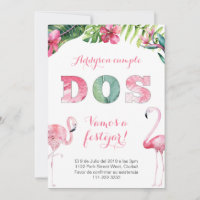 Flamingo 2nd birthday invites in Spanish for girl