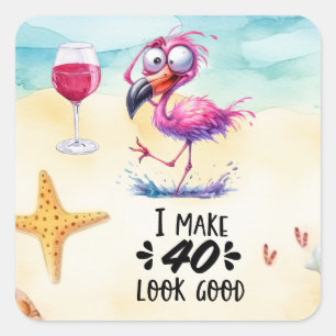 Flamingo 40th Birthday funny saying for party Square Sticker