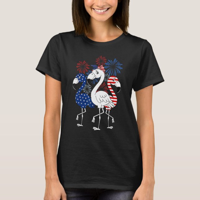 Flamingo 4th Of July American Flag Independence Fi T-Shirt (Front)