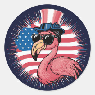 Flamingo 4th Of July American Flag Patriotic Classic Round Sticker