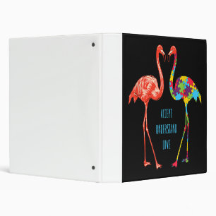 Flamingo Accept Understand Love Autism Flamingo 3 Ring Binder