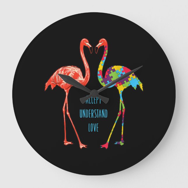 Flamingo | Accept Understand Love Autism Flamingo Large Clock (Front)