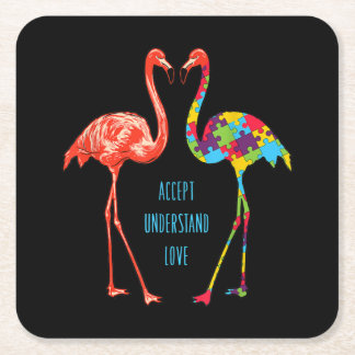 Flamingo | Accept Understand Love Autism Flamingo Square Paper Coaster