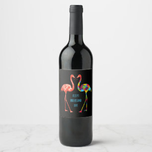 Flamingo Accept Understand Love Autism Flamingo Wine Label
