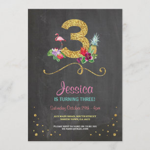Flamingo Aloha 3rd 3 Birthday Party Chalk Invite