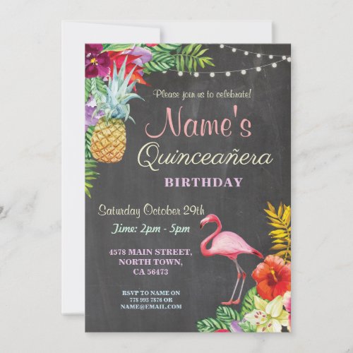 Flamingo Aloha Quinceanera Birthday Party Invite