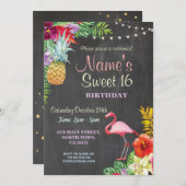 Flamingo Aloha Sweet 16 16th Birthday Party Invite (Front/Back)