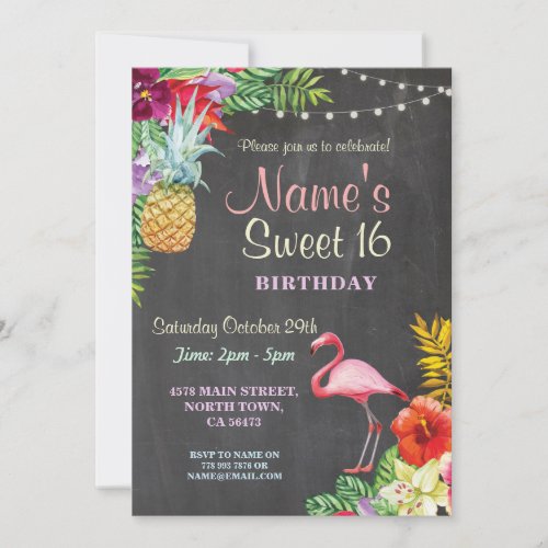 Flamingo Aloha Sweet 16 16th Birthday Party Invite