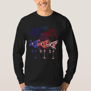 Flamingo American Flag Firework Independence Day T-Shirt