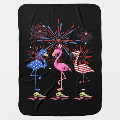 Flamingo American Flag For 4th July Baby Blanket
