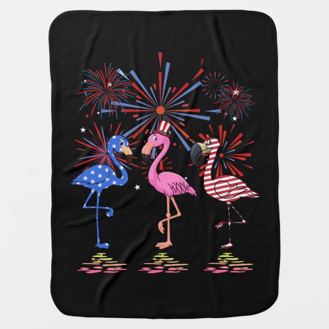 Flamingo American Flag For 4th July Baby Blanket (Front)