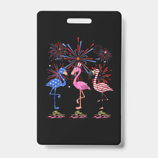 Flamingo American Flag For 4th July Badge