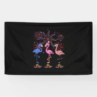 Flamingo American Flag For 4th July Banner
