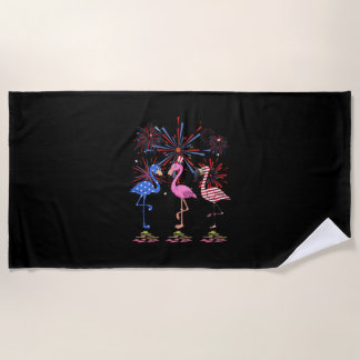 Flamingo American Flag For 4th July Beach Towel