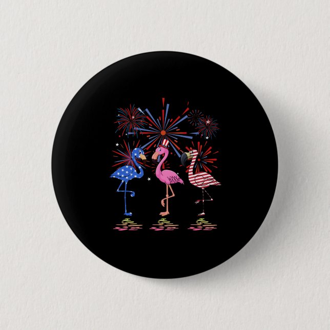 Flamingo American Flag For 4th July Button (Front)