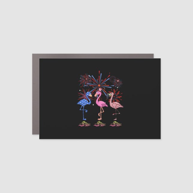 Flamingo American Flag For 4th July Car Magnet (Front)