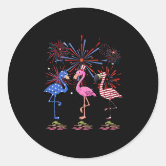 Flamingo American Flag For 4th July Classic Round Sticker