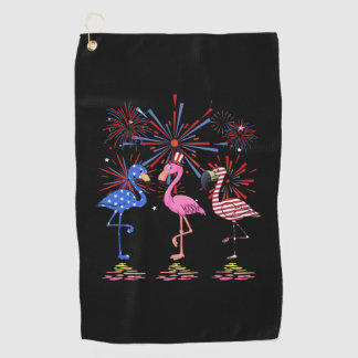 Flamingo American Flag For 4th July Golf Towel