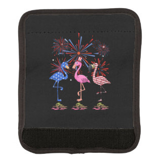 Flamingo American Flag For 4th July Luggage Handle Wrap