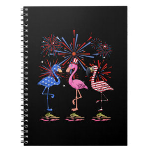 Flamingo American Flag For 4th July Notebook