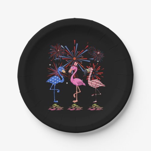 Flamingo American Flag For 4th July Paper Plates