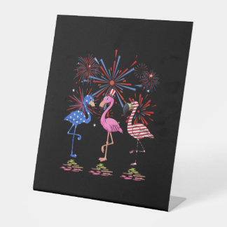 Flamingo American Flag For 4th July Pedestal Sign