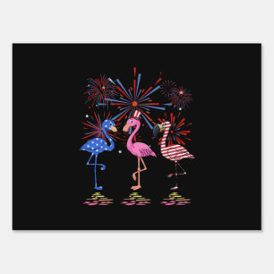 Flamingo American Flag For 4th July Sign
