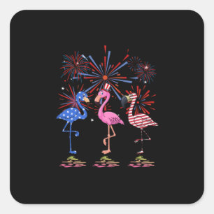 Flamingo American Flag For 4th July Square Sticker