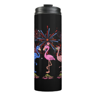 Flamingo American Flag For 4th July Thermal Tumbler