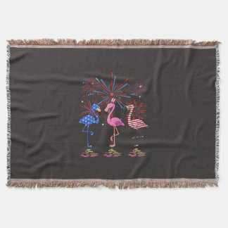 Flamingo American Flag For 4th July Throw Blanket