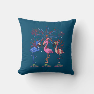 Flamingo American Flag For 4th July Throw Pillow
