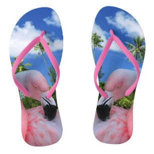 Flamingo and Beach Flip Flops