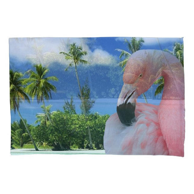 Flamingo and Beach Pillowcase (Front)