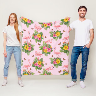 Flamingo and Butterflies 1 Fleece Blanket