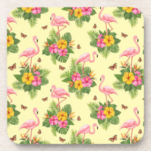 Flamingo and Butterflies 2 Beverage Coaster