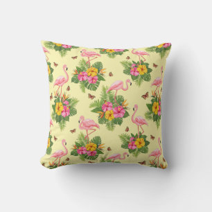 Flamingo and Butterflies 2 Throw Pillow