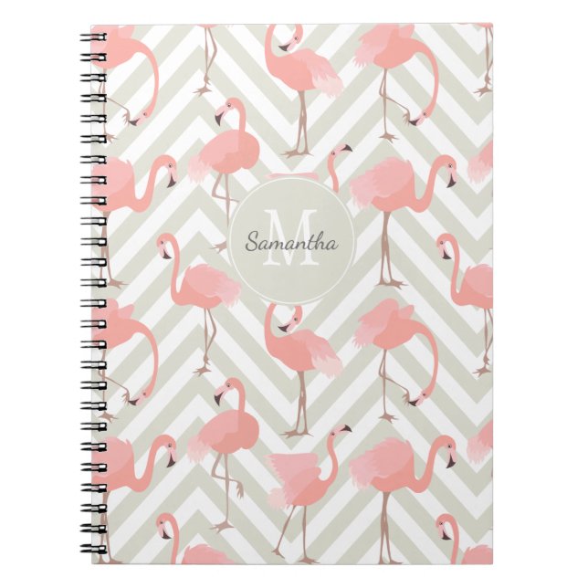 Flamingo and Chevrons Pattern with Your Monogram Notebook (Front)