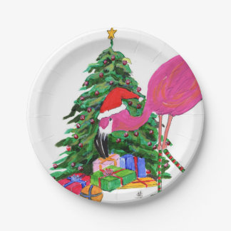 Flamingo and Christmas Tree Paper Plates
