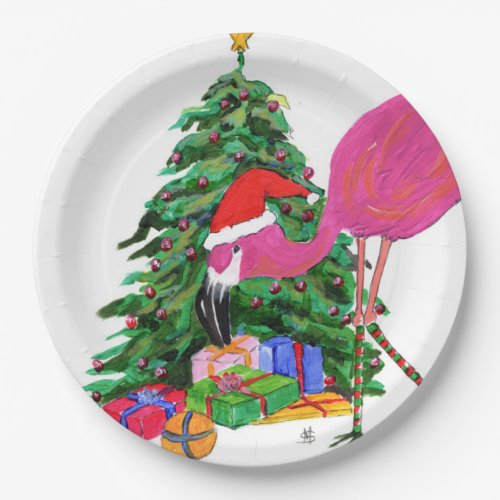 Flamingo and Christmas Tree Paper Plates