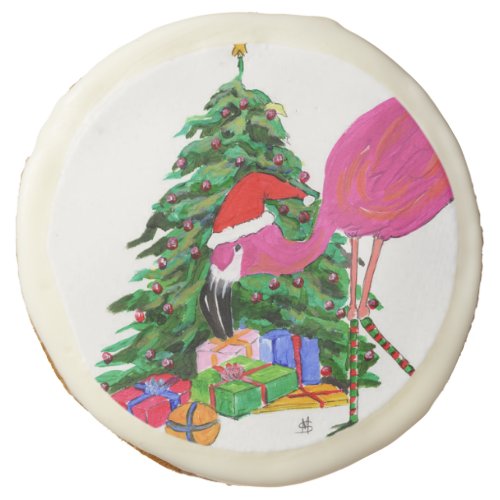 Flamingo and Christmas Tree Sugar Cookie