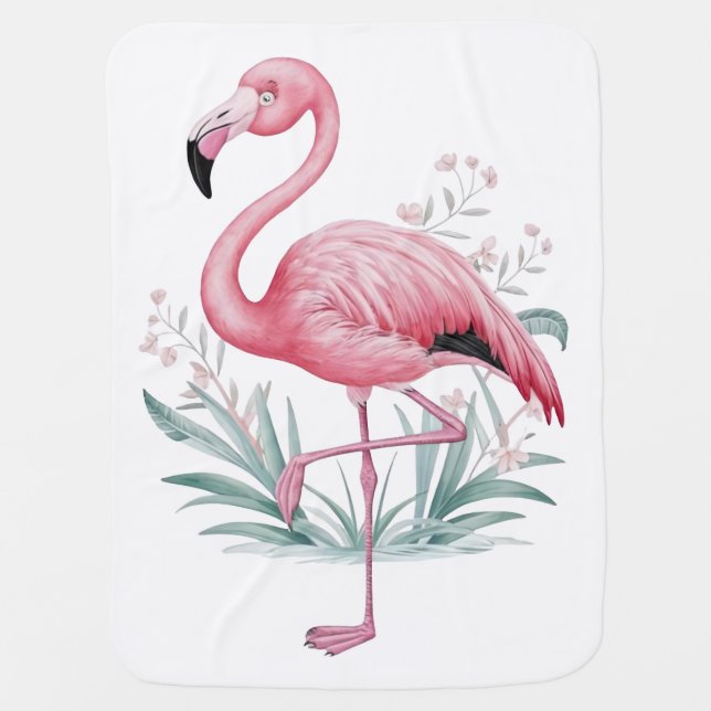 Flamingo and Flowers Baby Blanket (Front)