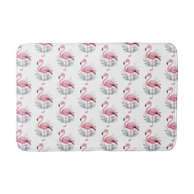 Flamingo and Flowers Bath Mat (Front)