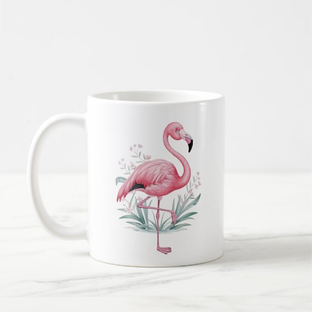 Flamingo and Flowers Coffee Mug (Left)