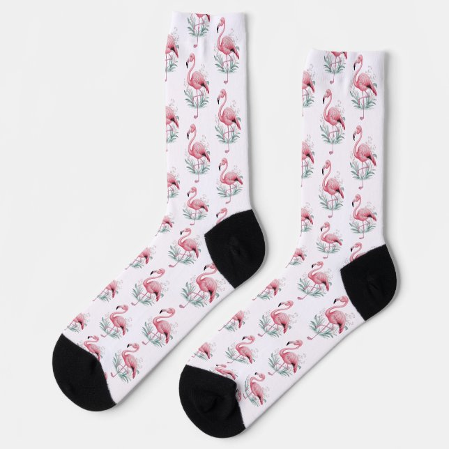 Flamingo and Flowers Pattern Socks (Left)